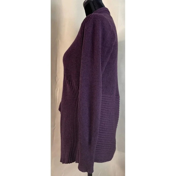 Eileen Fisher Purple Open Front Waterfall Merino Wool‎ Cardigan Sweater Size XS - Picture 4 of 7